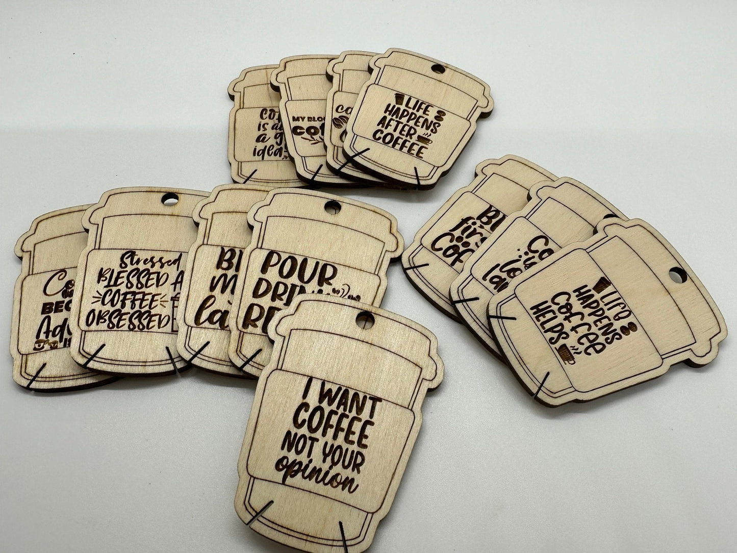 Coffee Cup Wooden Bobbins with Funny Coffee Inspired Quotes, for Embroidery, Cross Stitch, Needlepoint, Crewel - Obscurious Creations