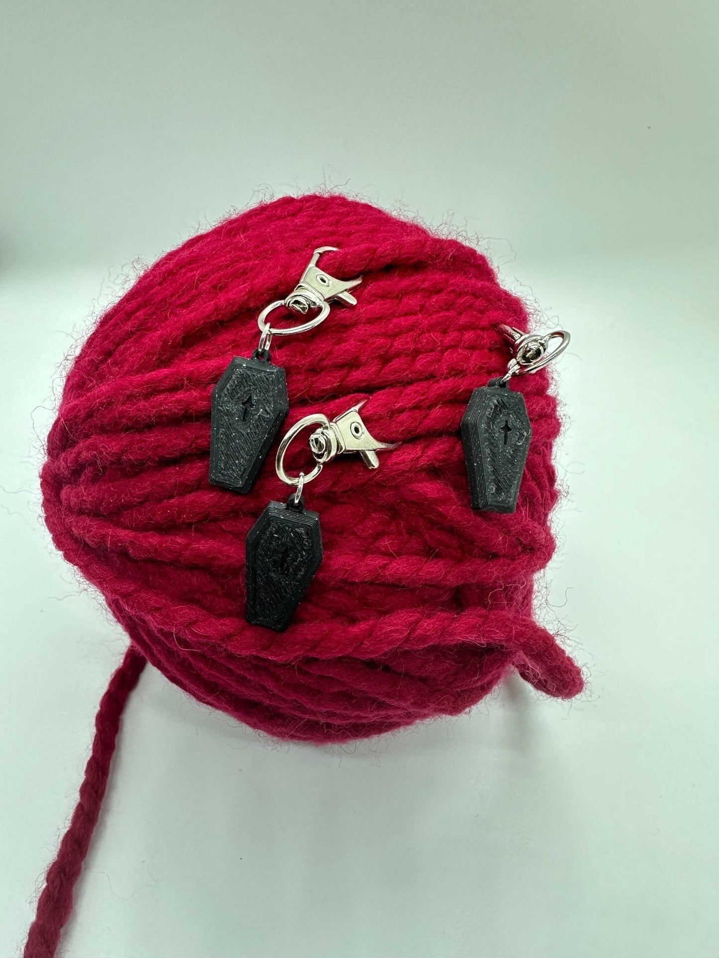 Coffin Stitch Marker Set for Knitting and Crochet, Place Keepers, Charm Bracelet, Keychain - Obscurious Creations