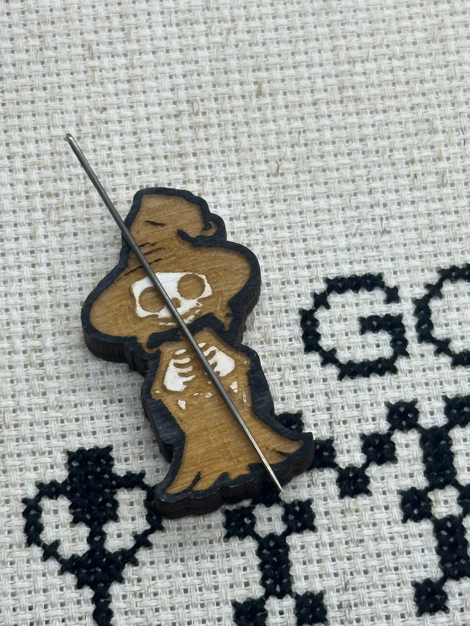 Skeleton Girl Needle Minder - Embroidery | Cross Stitch | Needlepoint | Sewing - Obscurious Creations