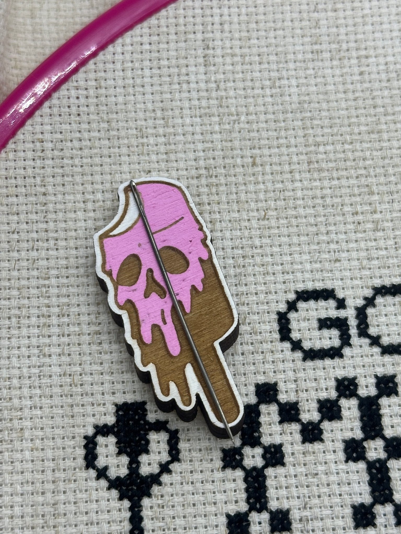 Skeleton Ice Cream Bar Needle Minder - Embroidery | Cross Stitch | Needlepoint | Sewing - Obscurious Creations