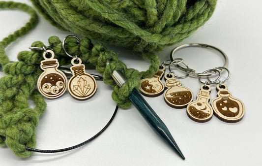 Spell Bottle Stitch Marker Set for Knitting and Crochet, Place Keepers, Charm Bracelet, Keychain - Obscurious Creations