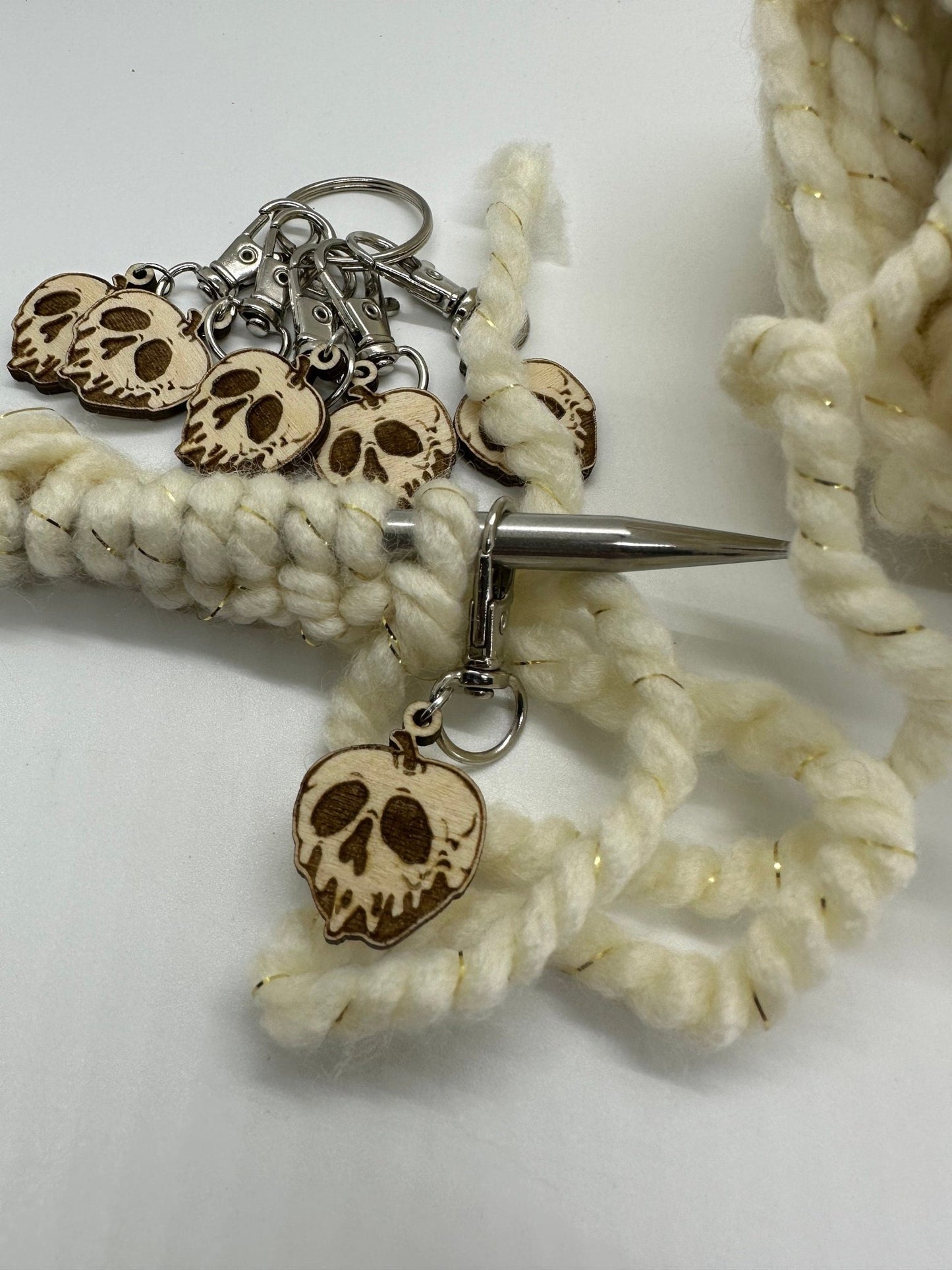 Spooky Apple Stitch Marker Set for Knitting and Crochet, Place Keepers, Charm Bracelet, Keychain - Obscurious Creations